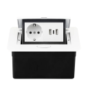 Tomada embutida retrátil 1× EU + 2× USB A + 1× USB C 153 × 117 mm com cobertura em alumínio 250 V com retração lenta para bancada 5