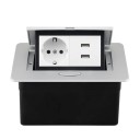 Tomada embutida retrátil 1× EU + 2× USB A 153 × 117 mm painel de alumínio 250 V com botão de saída lenta para mesa de trabalho 3