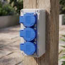 Tomada tripla exterior, à prova de água IP54, 16 A / 220 V, 180 × 80 × 70 mm, plástica, cinza-azul, para casa, jardim e carregamento de carro 8