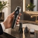Tondeuse à cheveux et à barbe 4 en 1 pour hommes Tondeuse de nez et de corps Batterie 1500 mAh Étanche IPX7 Écran LCD Gris Ensemble pour la maison 2