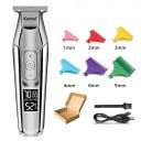 Tondeuse à cheveux et à barbe avec lame en T pour hommes Vitesse réglable Écran LED Peignes colorés de 1 à 9 mm Argentée Tondeuse de contours 1
