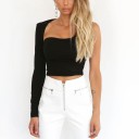 Top asimmetrico nero da donna 5