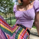 Top corto a quadri da donna A1049 4