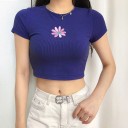 Top corto da donna con fiore A387 1