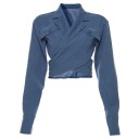 Top corto da donna con maniche lunghe blu 1