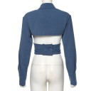 Top corto da donna con maniche lunghe blu 4