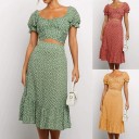 Top corto floreale da donna e gonna B1099 1