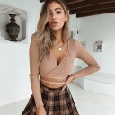 Top corto lavorato a maglia da donna con maniche lunghe 3