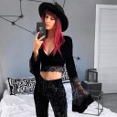 Top corto nero da donna con maniche lunghe A1277 3