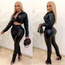 Top court en cuir pour femmes et pantalon 3