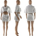 Top crop à manches courtes et jupe pour femme 3