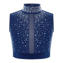 Top crop da danza per ragazze con colletto alto decorato con strass, poliestere, per balletto, ginnastica, danza moderna e spettacoli 5