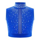 Top crop da danza per ragazze con colletto alto decorato con strass, poliestere, per balletto, ginnastica, danza moderna e spettacoli 3