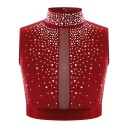 Top crop da danza per ragazze con colletto alto decorato con strass, poliestere, per balletto, ginnastica, danza moderna e spettacoli 1