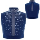 Top crop da danza per ragazze con colletto alto decorato con strass, poliestere, per balletto, ginnastica, danza moderna e spettacoli 7