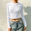 Top crop da donna con maniche lunghe bianco B86 1