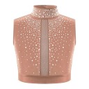 Top crop de dança para meninas com gola alta decorado com pedras brilhantes, poliéster, para balé, ginástica, dança moderna e atuações no palco 4