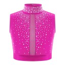 Top crop de dança para meninas com gola alta decorado com pedras brilhantes, poliéster, para balé, ginástica, dança moderna e atuações no palco 2