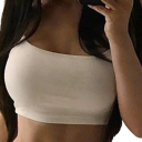 Top crop feminino com alças finas Decote redondo Top curto em poliéster e algodão Modelo confortável para o verão 4