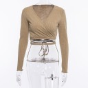 Top cropped de malha para senhora com mangas longas 1