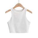 Top cropped feminino com alças largas Decote redondo Top curto em poliéster e spandex Corte elástico 4