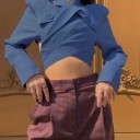 Top cropped feminino de manga longa azul 3