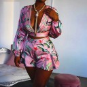 Top cropped floral feminino e calções B1239 1