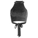 Top cropped prateado para senhora com atilho 2