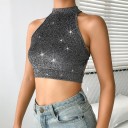 Top cropped prateado para senhora com atilho 5