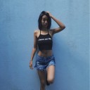 Top cropped preto feminino com estampa engraçada 2