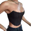 Top cropped sem mangas com corset Decote em O Top curto unicolor em poliéster e spandex Corte modelador 1