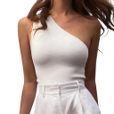 Top da Donna Asimmetrico Monocromatico A Spalla Scoperta Crop in Poliestere e Cotone Top Estivo Moderno 1