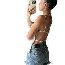 Top da donna con scollatura rotonda Spalline sottili Schiena scoperta Top estivo monocolore in poliestere per un facile indossamento 3