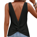 Top da donna in maglia con scollatura a V Elegante top estivo con nodo sulla schiena Schiena scoperta Top alla moda monocolore Vari colori Poliestere 7