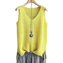 Top da donna in maglia senza maniche con scollatura a V Elegante canotta in maglia leggera a taglio libero Top estivo per l'ufficio e il tempo 8