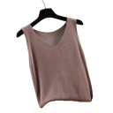 Top da donna in maglia senza maniche con scollatura a V Elegante canotta in maglia leggera a taglio libero Top estivo per l'ufficio e il tempo libero 7