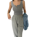 Top da donna in tinta unita con scollatura a O e bottoni Spalline larghe Top leggero in poliestere per l'estate e per stratificare 4