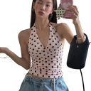 Top da donna monocolore con pois Spalline larghe scollo a V Materiale poliestere spandex Top elegante 7