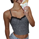 Top damă cu model leopard Decolteu în O cu fundiță și dantelă Bretele subțiri Polyester spandex top elastic de vară 4