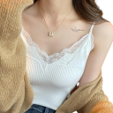 Top damă de tip cămașă cu mărime universală, simplu, cu dantelă, bretele subțiri, decolteu în V, material din poliester și bumbac, top elegant 4