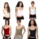 Top damă simplu cu bretele subțiri, decolteu rotund, crop top, material nylon spandex, top modern de vară 4