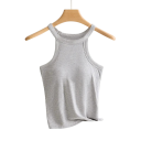 Top damă simplu cu sutien încorporat Decolteu rotund Bretele subțiri Vâscoză spandex top confortabil 8