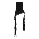 Top damă simplu fără bretele cu volane lungi pe laterale decolteu rotund din poliester și spandex 4