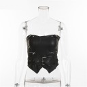 Top de cuero sin tirantes para mujer 6