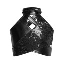 Top de danse pour filles avec décolleté halter, devant croisé et paillettes, crop top en polyester pour jazz et chorégraphies modernes 7