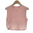 Top de malha sem mangas para senhora com padrão elegante em malha canelada Material leve e suave Decote redondo Corte solto Look de verão estiloso 6