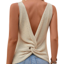 Top de mujer de punto con escote en V Elegante top de verano con nudo en la espalda Espalda descubierta Top de moda de un solo color Varios colores Poliéster 3