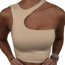 Top de mujer sin mangas asimétrico Crop con escote redondo y tirantes anchos de poliéster y algodón moderno para el verano 1