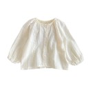 Top de outono para meninas com mangas longas Corte de balão Algodão Poliéster Spandex Bordado doce Decote redondo Top da moda e bonito 12