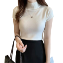 Top de punto para mujer con mangas cortas Corte ajustado elegante Material suave Cuello alto alto Adecuado para el trabajo y ropa 3